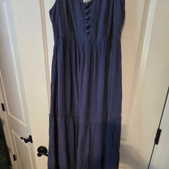 Motherhood Maternity Blue Sleeveless Tank Maxi Dress Small Flowy Button Gauze S - Picture 2 of 16